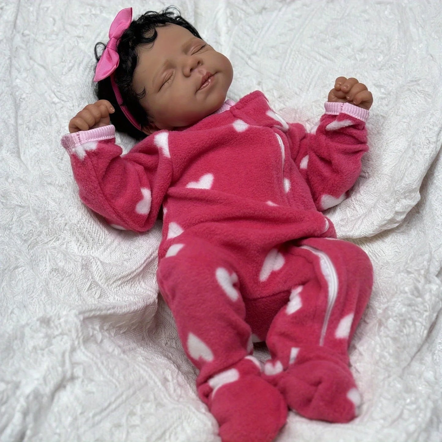 BZDOLL 48 CM Asleep Reborn Black Brown Skin Baby Doll Toy For Girl Vinyl Limbs Cloth Body Doll Lifelike Handmade Birthday Gift