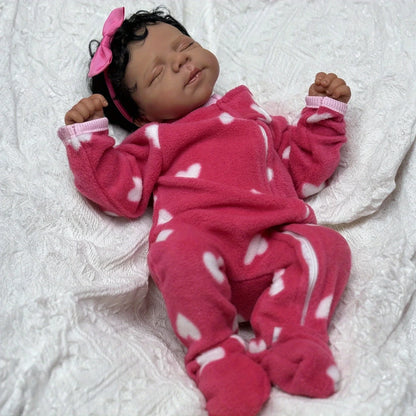 BZDOLL 48 CM Asleep Reborn Black Brown Skin Baby Doll Toy For Girl Vinyl Limbs Cloth Body Doll Lifelike Handmade Birthday Gift