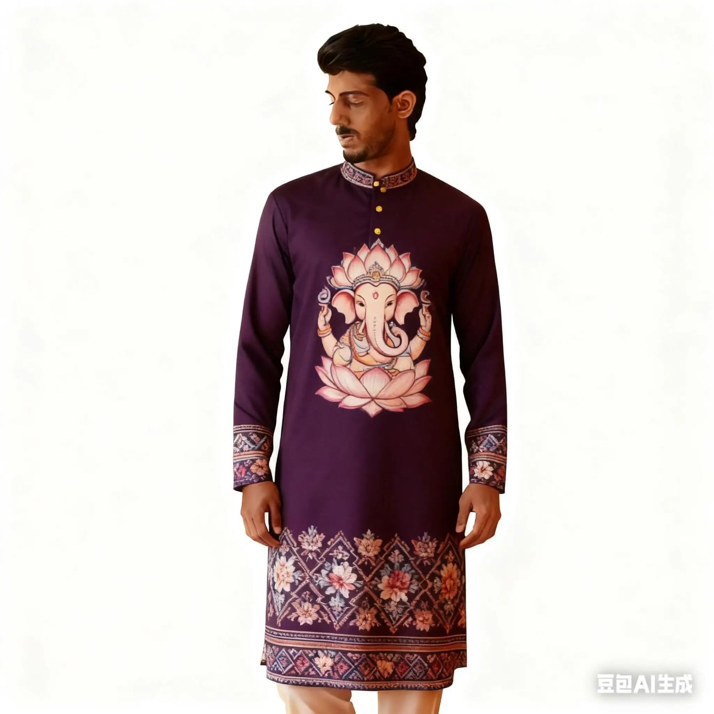 National Style Men Digital Printed Kurta Vardha Regular Mandarin Long Suitable Musulmans Homme Traje Arabe Hombre