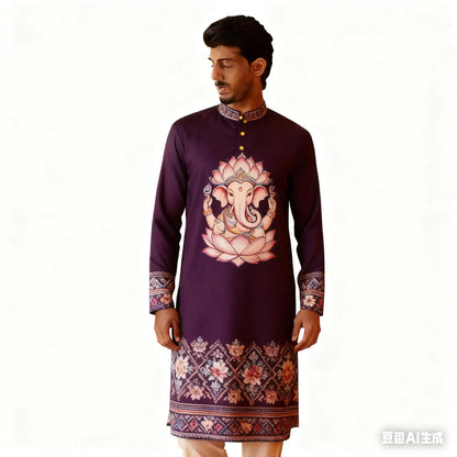 National Style Men Digital Printed Kurta Vardha Regular Mandarin Long Suitable Musulmans Homme Traje Arabe Hombre