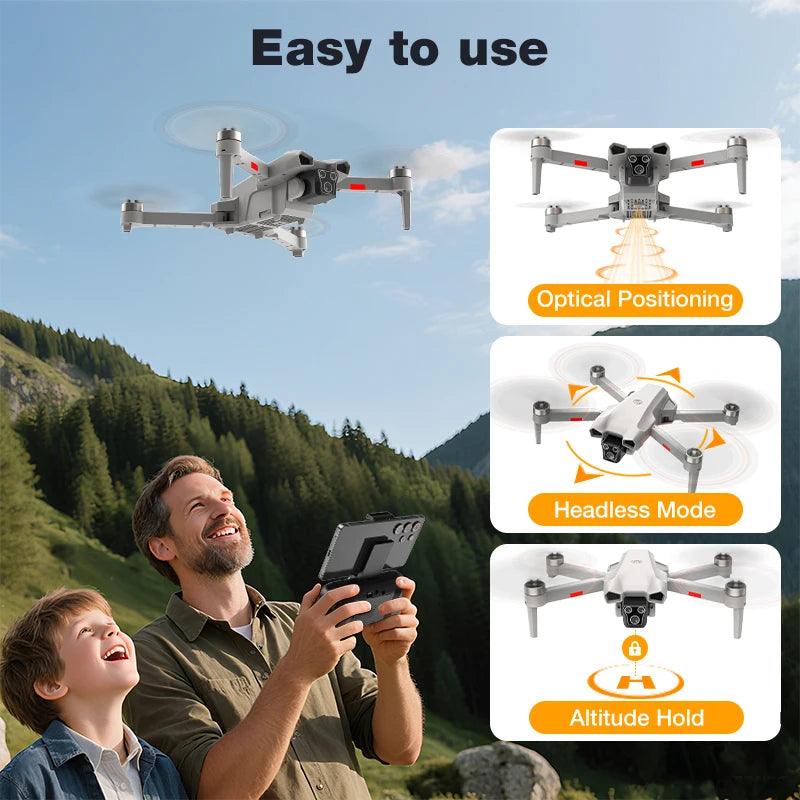 FPV 8K 3-Camera RC Drone Professional Quadcopter Aircraft Gesture Shooting Brushless 360° Roll Optical Hover Helicopter Toy Gift
