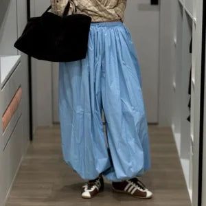Bornladies Autumn Womens 100% Cotton Loose Lantern Style Wide Leg Pants Street Style Casual Lazy Pants Fashion Trousers