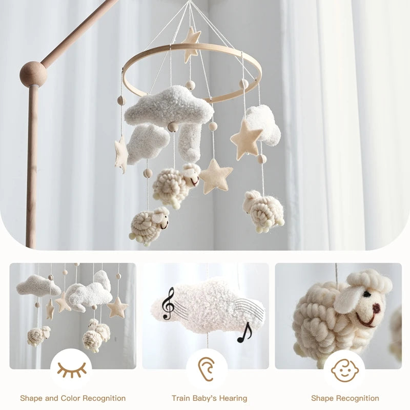 Baby Mobile Toy Wooden 0-12 Months Rattle Toy Baby Crib Mobile Toy Teddy Plush Alpaca Crib Bell Hanging Toy Baby Crib Bracket