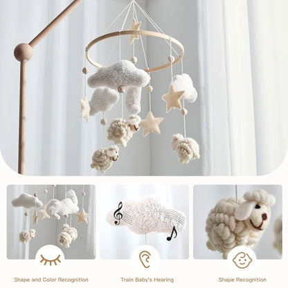 Baby Mobile Toy Wooden 0-12 Months Rattle Toy Baby Crib Mobile Toy Teddy Plush Alpaca Crib Bell Hanging Toy Baby Crib Bracket
