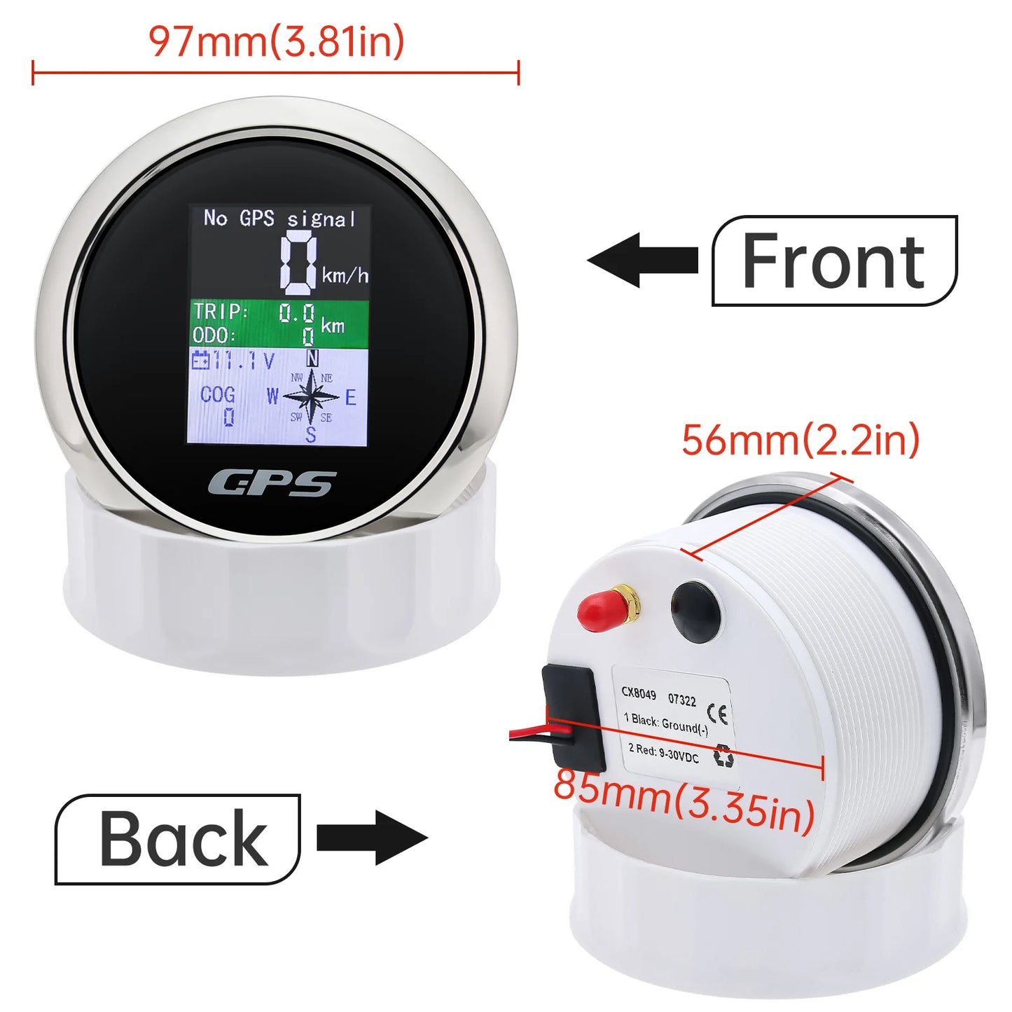 85mm Digital GPS Speedometer Odometer with GPS Antenna TFT Screen Waterproof Voltmeter Universal for 12V 24V Car Boat Motorcycle