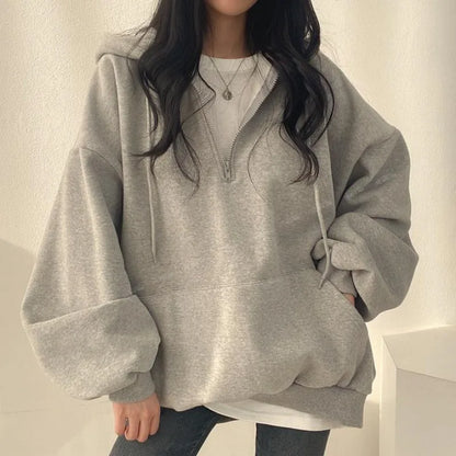 Y2K Korean Hoodie Women Harajuku Casual Hooded Coats Lantern Long Sleeve Pocket Pullover Sweatshirt