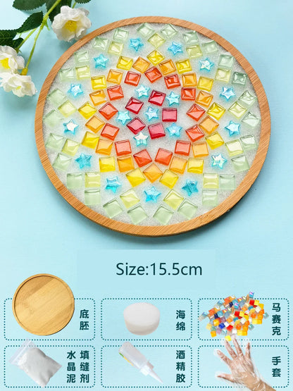 Bamboo Mosaic DIY Coasters Handmade Creative Material for Cup Mat Placemat Mosaic Crystal Craft Tool Kit Kids Gift