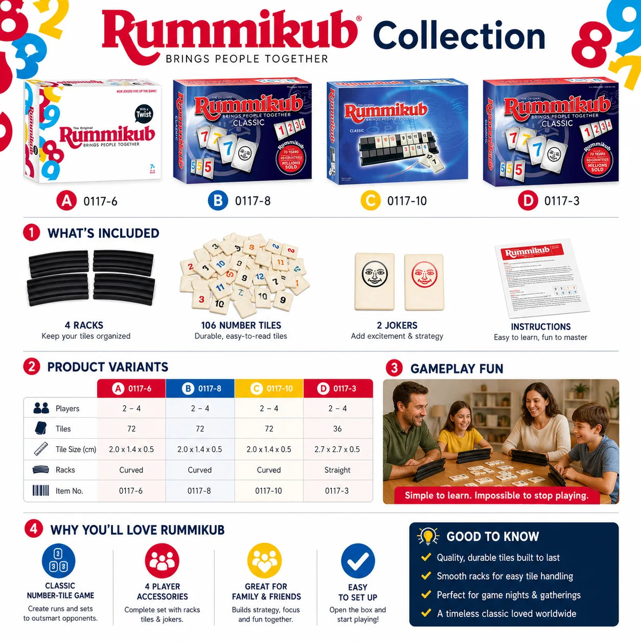 Number Tile Board Game, Classic Strategy Matching Game with Racks and Tiles for Family Game Night, English Version
