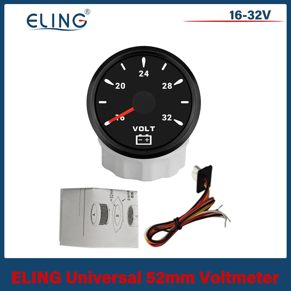 ELING 52mm (2'') Voltmeter Volt Gauge 8-16V 16-32V with 7 Colors Backlight for Boat Automobile Motorcycle Yacht 12V 24V