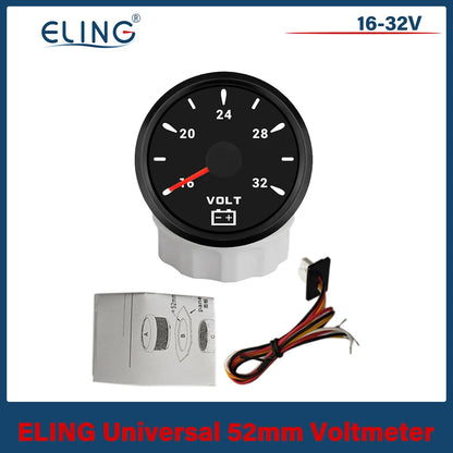 ELING 52mm (2'') Voltmeter Volt Gauge 8-16V 16-32V with 7 Colors Backlight for Boat Automobile Motorcycle Yacht 12V 24V