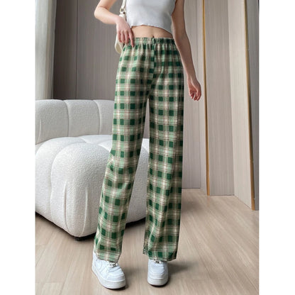 Lamb Velvet Fce Lined Thi Plaid Casual Pants Women's Autumn Winter Loose Straight Leg Wide Leg Cotton Spwear Trousers