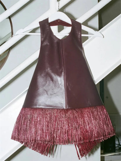 Tossy Female Tassel Backless PU Tank Top Sexy Patchwork Slim Summer 2026 New High Waist Commute Top Women's PU Leather Top Vest