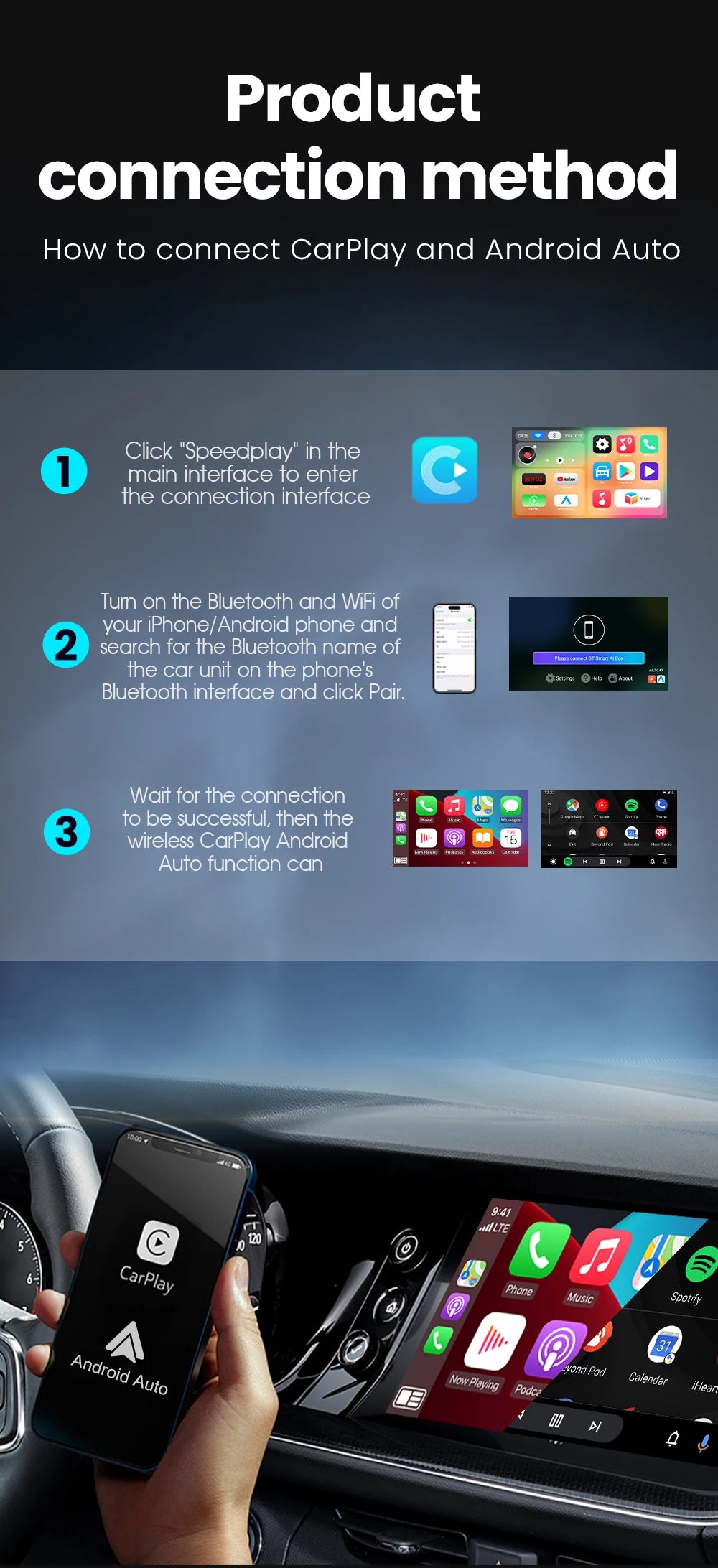 CarRocket Wireless CarPlay AI Box Plug And Play Android 15 Netflix YouTube Car Multimedia Video Box for Cars with Wired CarPlay