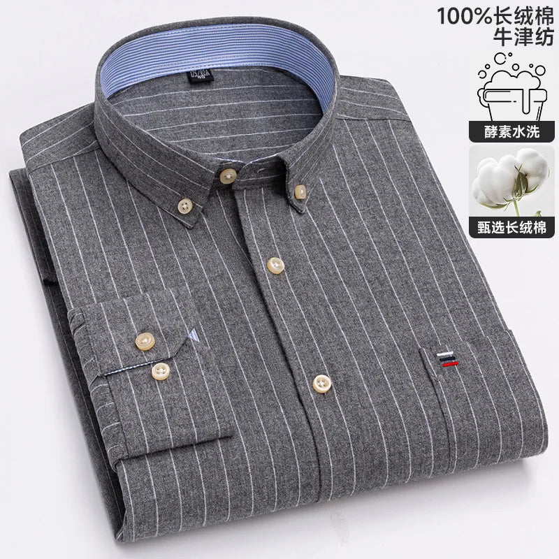 100% cotton men's long-sleeved shirt, casual plaid cotton shirt for young and middle-aged people, large size, authentic shirt
