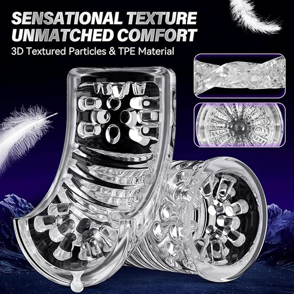 Male Masturbator Adult Sex Toys Automatic Stroker with 9 Thrusting & Rotating 3D Realistic Transparent Textured Sex Machine