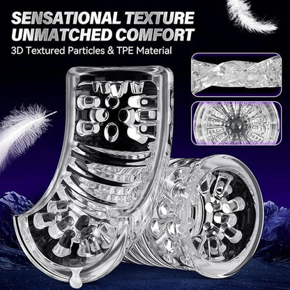 Male Masturbator Adult Sex Toys Automatic Stroker with 9 Thrusting & Rotating 3D Realistic Transparent Textured Sex Machine