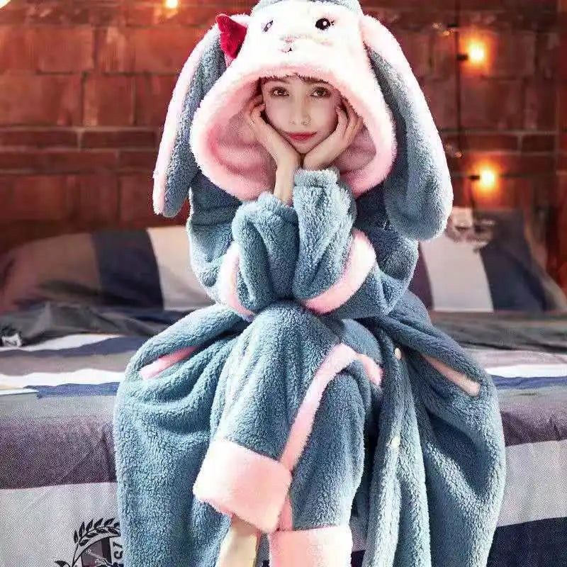Long Padded Fce Women's Nightgown Outerwear Panda Design Autumn Winter Warm Spwear Two-Piece Set Couples Matching