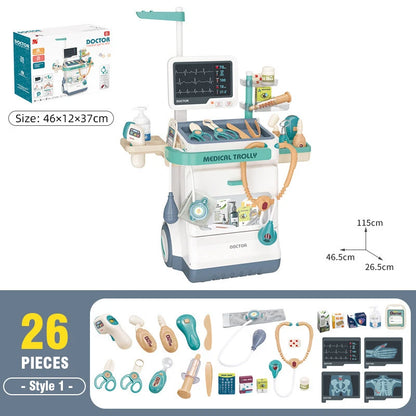 Simulation Medical Cart Set Toys for Children Play House Medical Table Trolley Pretend Doctor Tool Toy Role Play Boys Girls Game