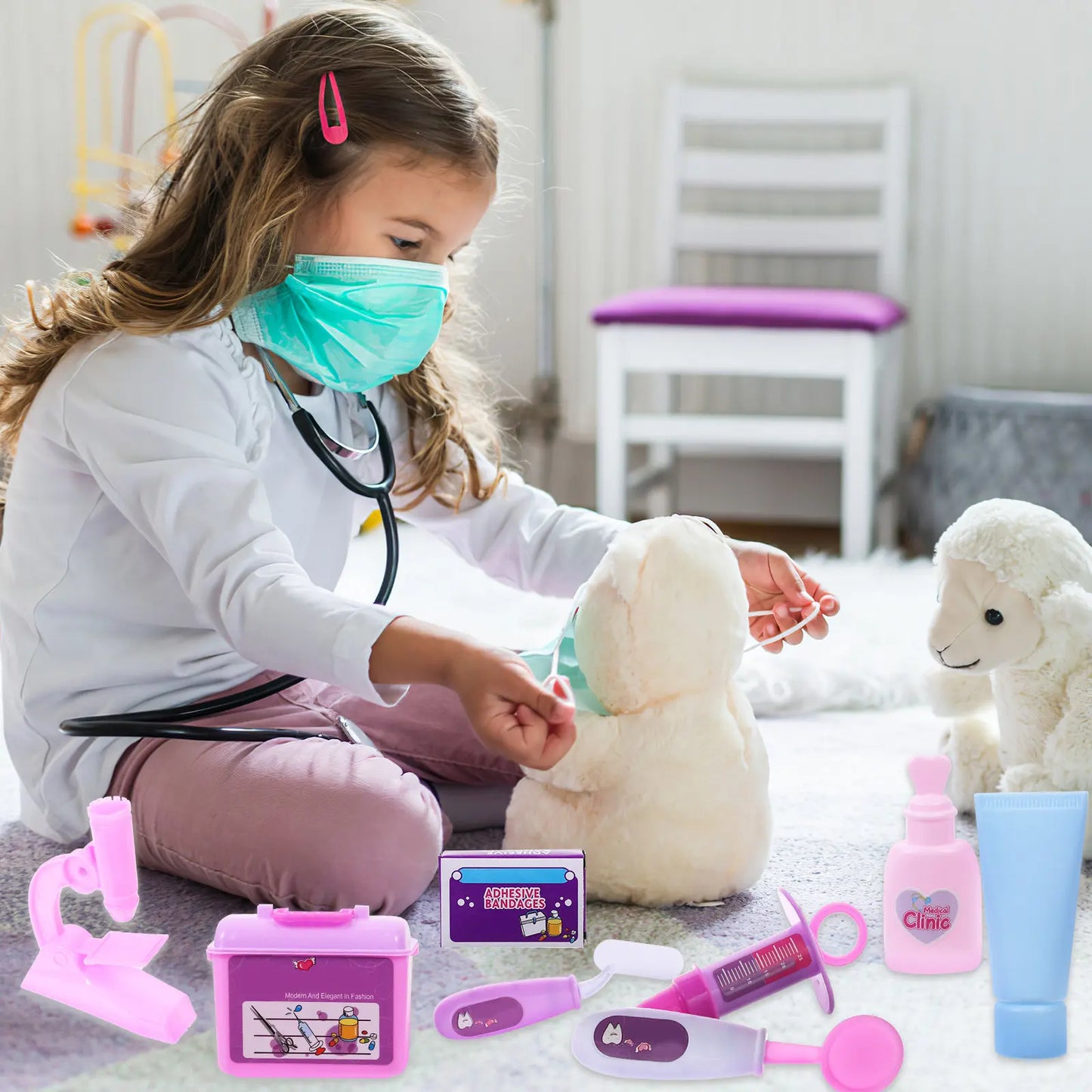 14Pcs Kit Doctor Role Play Set for Children Educational Pretend Nurse Practice Set with Stethoscope Carrying Case