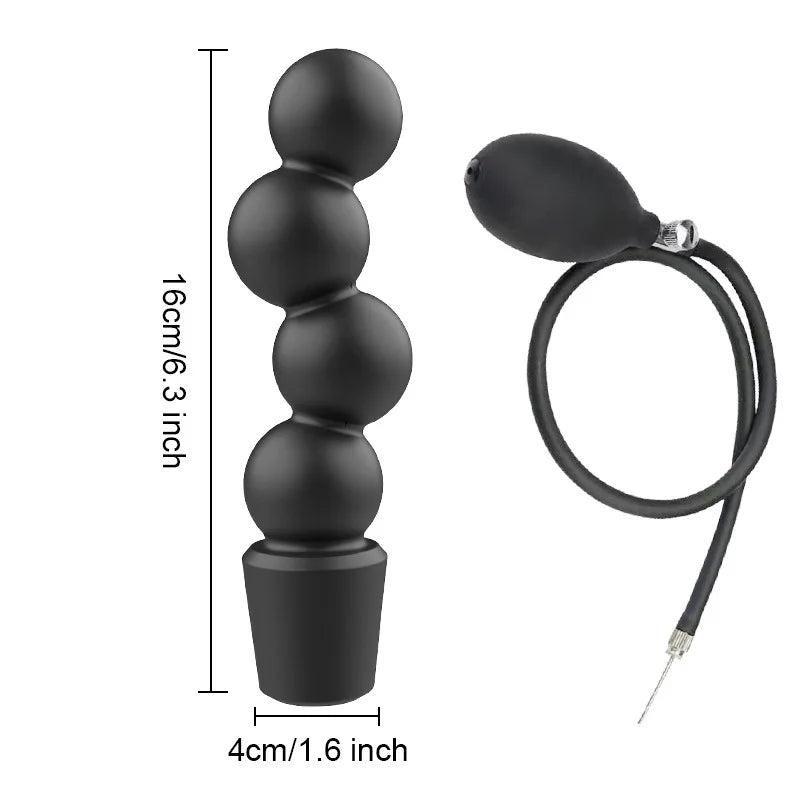 Silicone Magnetic Inflatable Butt Plug with Pump - Black Expandable Anal Stretcher, Prostate Massager Sex Toy for Men Women