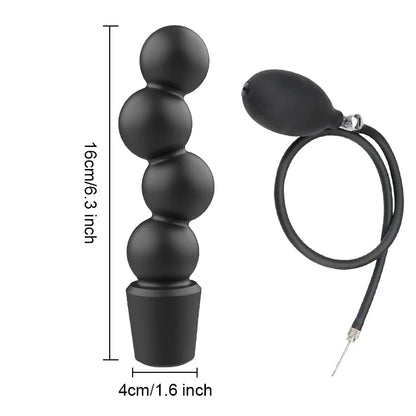 Silicone Magnetic Inflatable Butt Plug with Pump - Black Expandable Anal Stretcher, Prostate Massager Sex Toy for Men Women