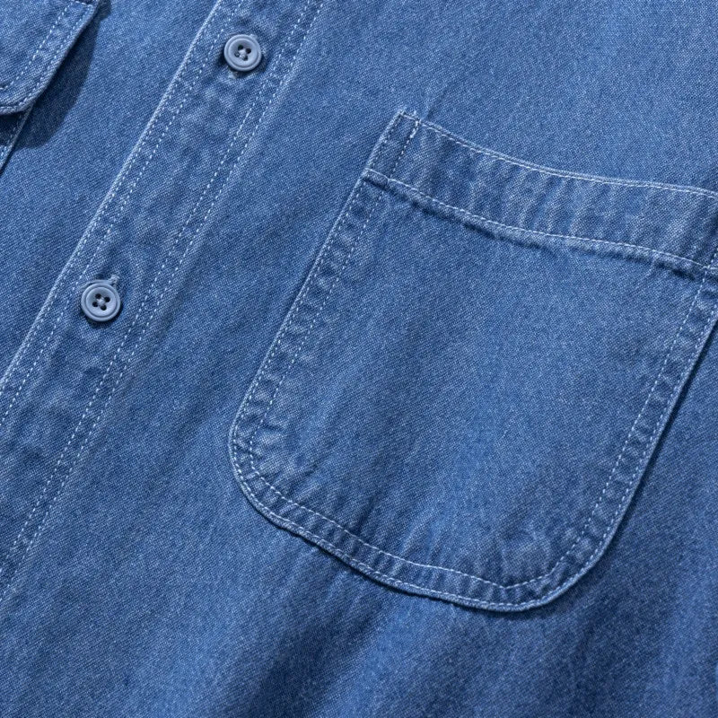 Loose Denim Shirt Men's Autumn New Washed Dark Blue Japanese Fashion Pocket Design Long Sleeve Jean Shirts Male Clothes