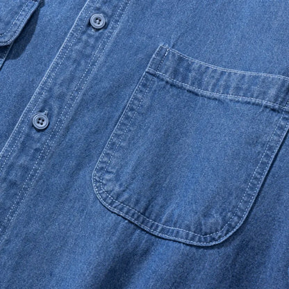 Loose Denim Shirt Men's Autumn New Washed Dark Blue Japanese Fashion Pocket Design Long Sleeve Jean Shirts Male Clothes