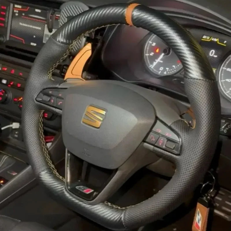 DIY copper stripe suede Car Steering Wheel Cover for Seat Leon FR CUPRA Ibiza Alhambra Line Arona Ateca Toledo 2014-2020