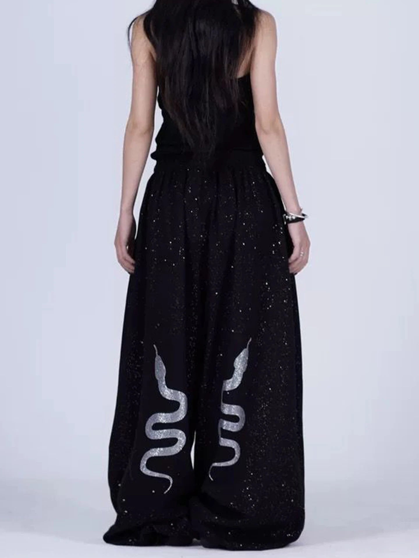 American Style Hip Hop Glitter Sports Pants Women's Spring Summer Loose Wide Leg Sweatpants Jazz Dance Floor Length Pants
