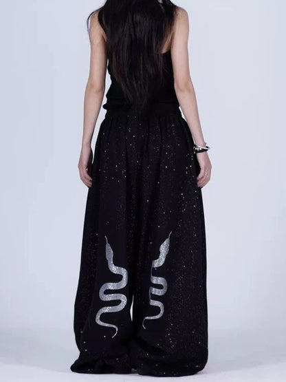 American Style Hip Hop Glitter Sports Pants Women's Spring Summer Loose Wide Leg Sweatpants Jazz Dance Floor Length Pants