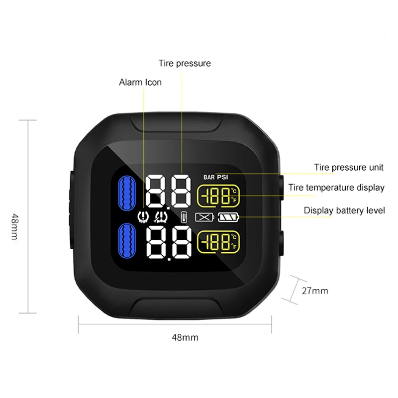 Wireless Motorcycle TPMS Tire Pressure Monitoring System Motor Tyre  LCD Display With Internal or External TH/WI Sensors