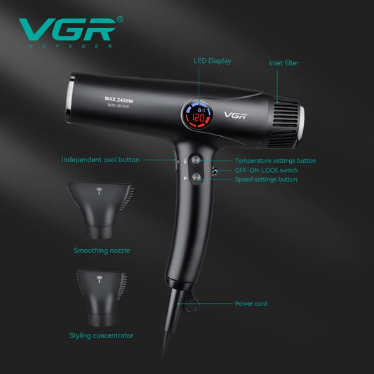 VGR Hair Dryer Professional Hair Dryer Machine Negative Ion Air Blower BLDC Motor 110000 RPM Hair Salon for Household Use V-469