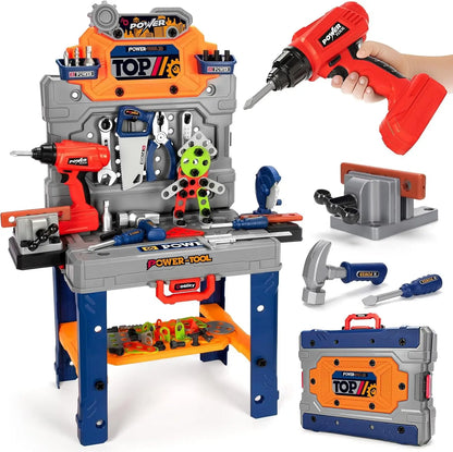 Kids Tool Bench Set with Drill and Realistic Tools, Construction Workbench Playset Toy for Toddler 3+, Easy Set up, Kids Boy Toy