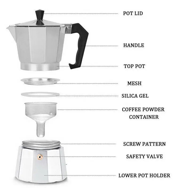 300ml/ 6 Cups Coffee Maker Moka Percolator Stove Top Espresso Latte Aluminum Pot