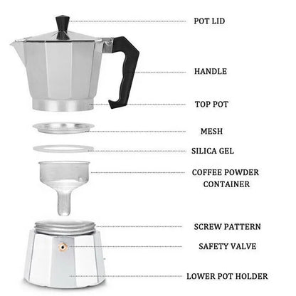 300ml/ 6 Cups Coffee Maker Moka Percolator Stove Top Espresso Latte Aluminum Pot