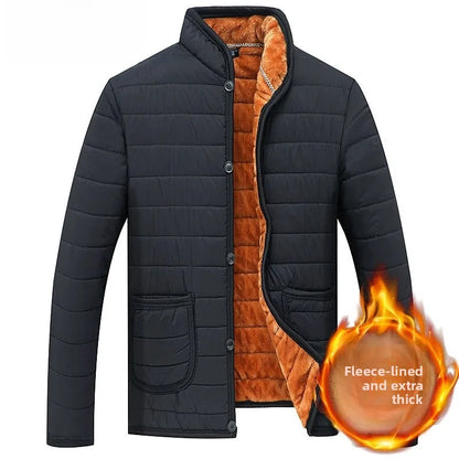 Thickened Fleece Lined Stand Collar Cotton Jacket Dad Style Warm Inner  for Middle Aged And Elderly Men's Clothing