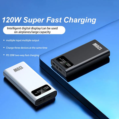 200000mAh Ultra Capacity 120W Super Fast Charging LED Digital Display Mobile PowerBank Portable External Battery For IPhone