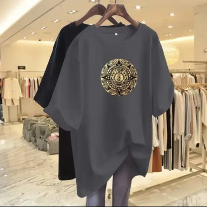 Women Fashion Pure Cotton Y2k Short Sleeve T-shirt Summer Casual Loose Paisley Printing Top Tee Office Lady Basic Pullover M-6XL