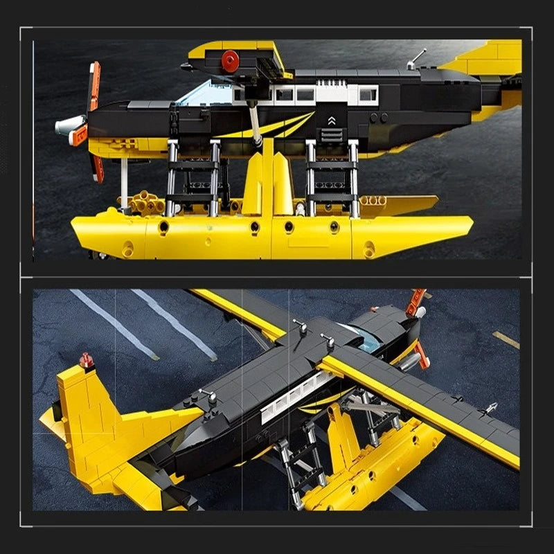 739PCS Water Glider Plane Model Building Blocks Set, DIY Educational Assembly Toy, Decorative Ornament Gift