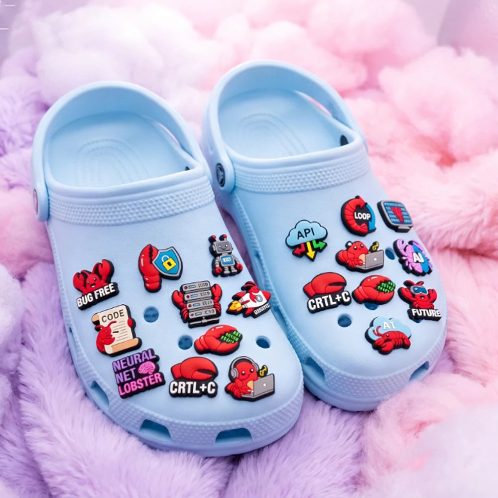 16Pcs Tech Lobster Croc Charms Set, Cute Programmer AI Code Shoe Decorations, DIY for Clogs Sandals, Gift for Coders IT Geeks