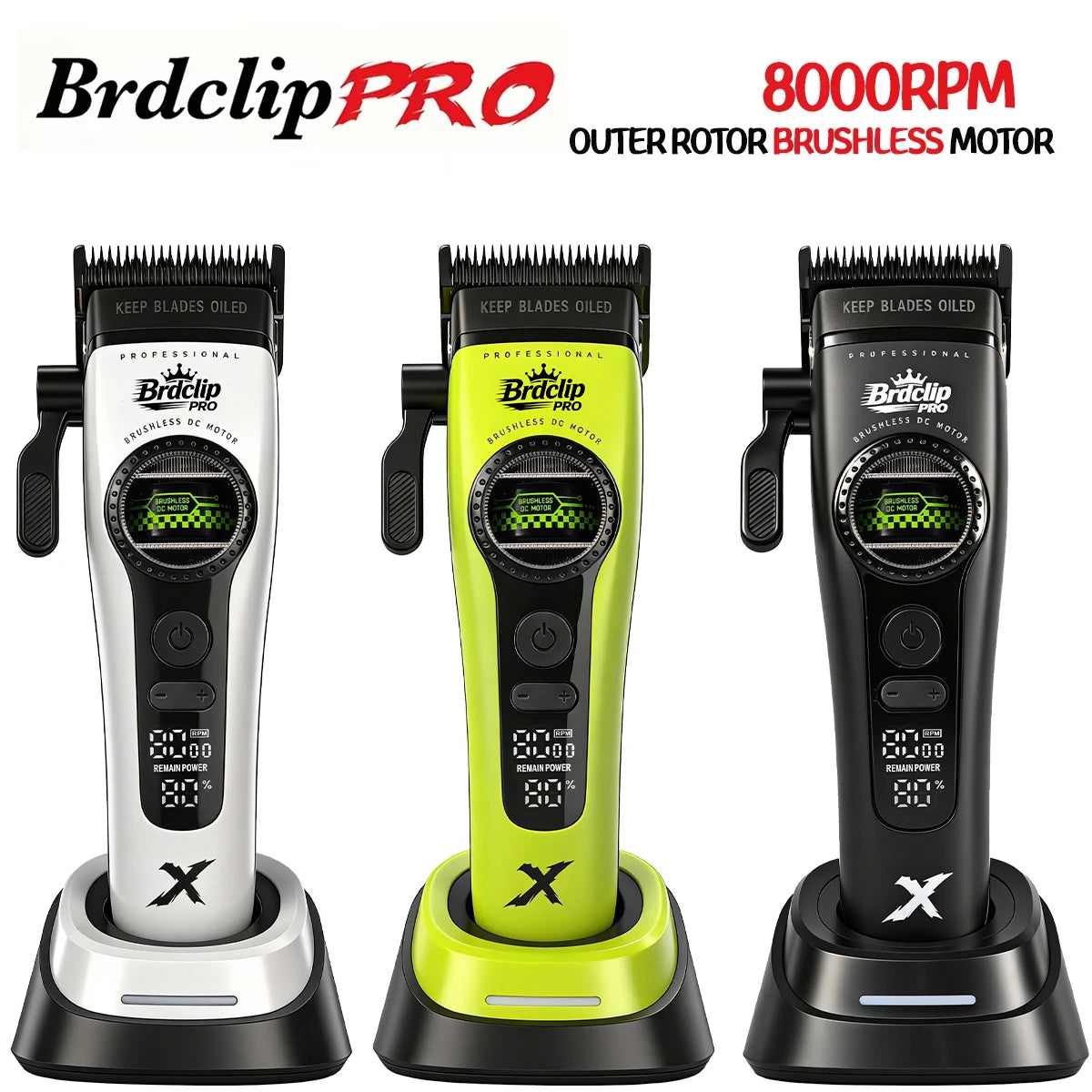 2026 3 Colors BRDCLIP 898C Professional 8000RPM Hair Clipper Outer-Rotor Brushless Motor 5-speed Adjustment DLC Detachable Blade