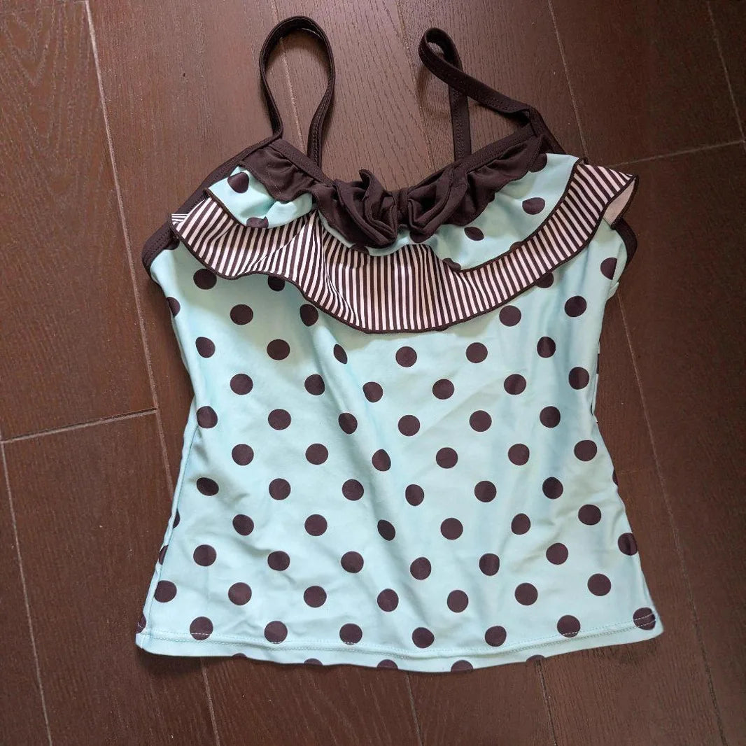Mint Chocolate Ins Style Polka Dot Cute Bow Sleeveless Vest Cake Dress Skirt Two-Piece Suit Sweet girl Y2K style