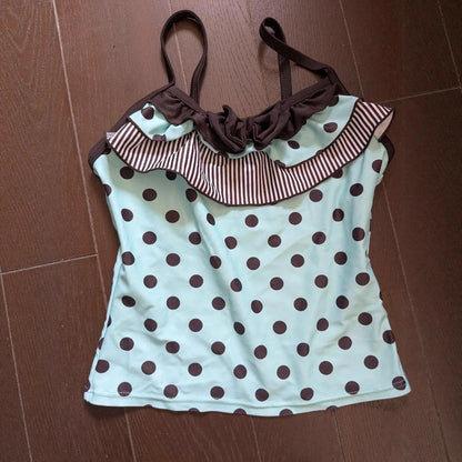 Mint Chocolate Ins Style Polka Dot Cute Bow Sleeveless Vest Cake Dress Skirt Two-Piece Suit Sweet girl Y2K style