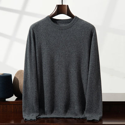 100% Cashmere Men's Pullover Business Casual Solid Knitted Sweater Loose Pull Round Neck Collar Tops Basic Versatile Jumper