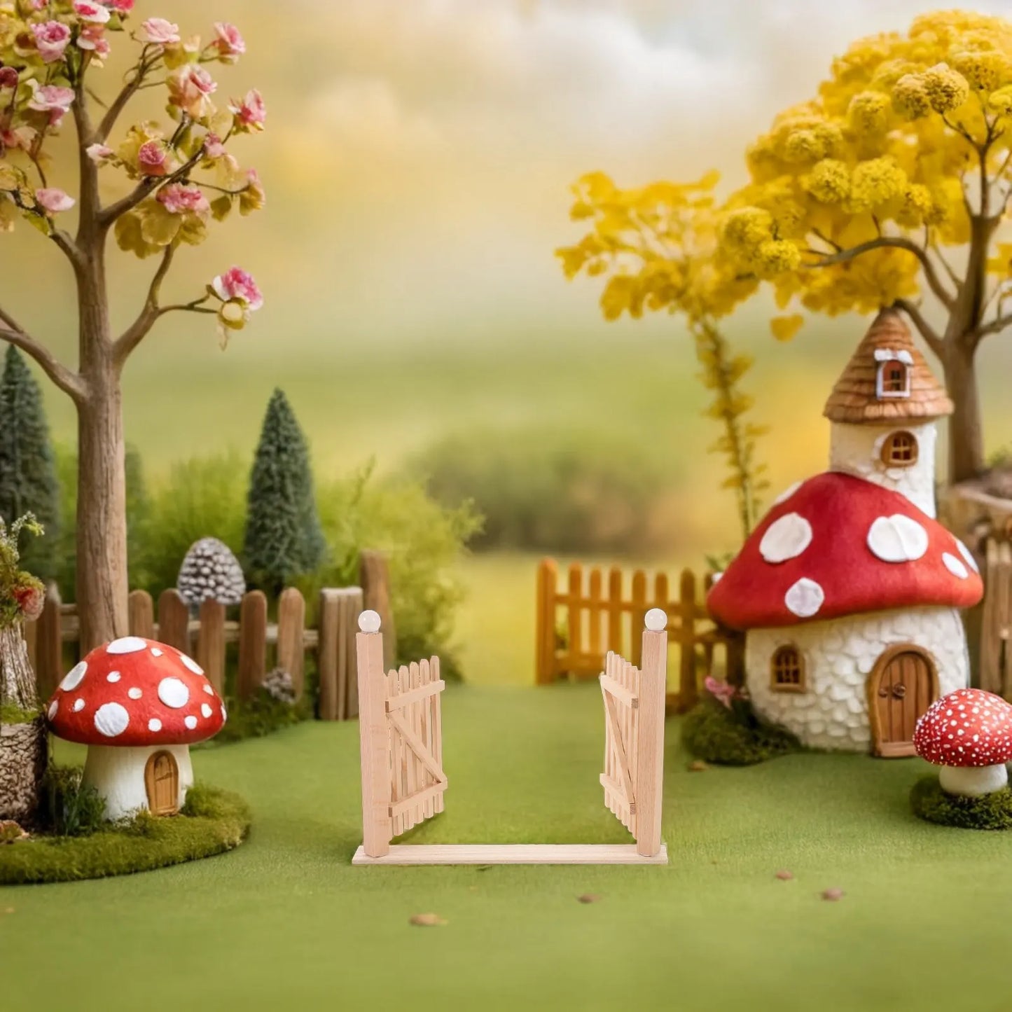 Wooden Miniature Double Door :12 Scale Dollhouse Exterior Garden Fence Realistic Sturdy Natural Texture DIY Scene