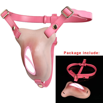 ANOSX Multi-functional Vagina Pad Silicone Chastity Cage Imitation Clitoral Pants Penis Sleeve With Urethra Hole Sex Toy For Men
