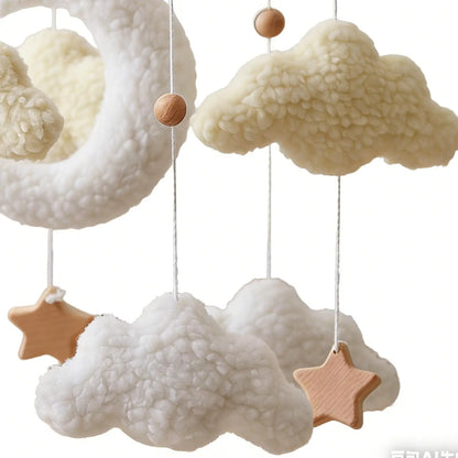 Baby Crib Mobile Wooden Bed Bell Rattle Toy Soft Plush Moon Cloud Wind Chime Pendant Newborns Comfort Bed Bell Toys Baby Gift