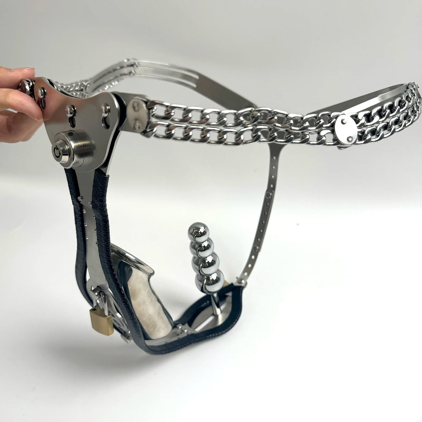 2026Press Lock Male Female Adjustable StainlessSteel Chastity Belt Cock Penis Cage Defecate Hole Anal Plug Adult Bondage Sex Toy