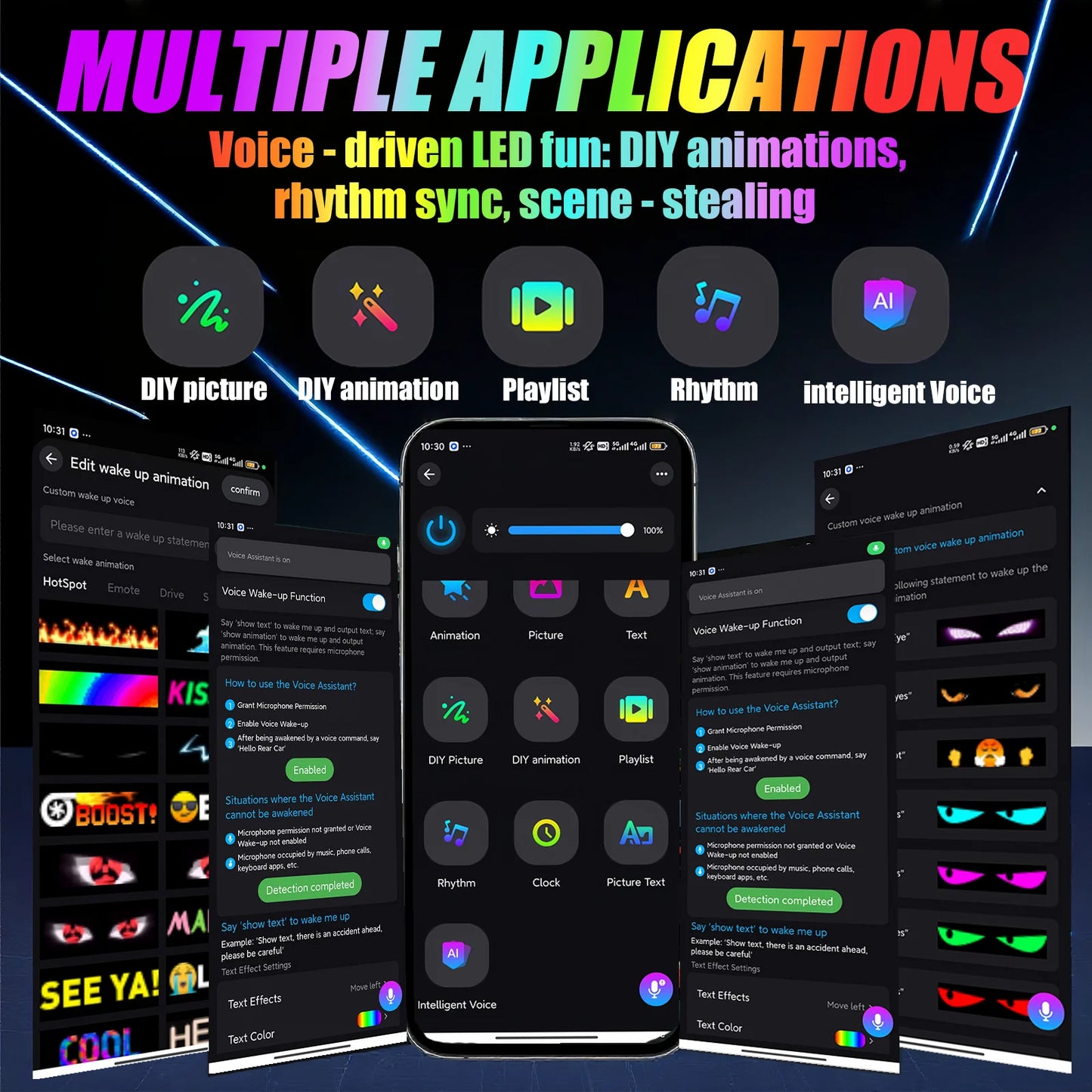 Large LED Truck Car Devil Eye Light With AI Voice Function APP Remote Control Custom Text Pattern Decoration Lighting 12V 24V