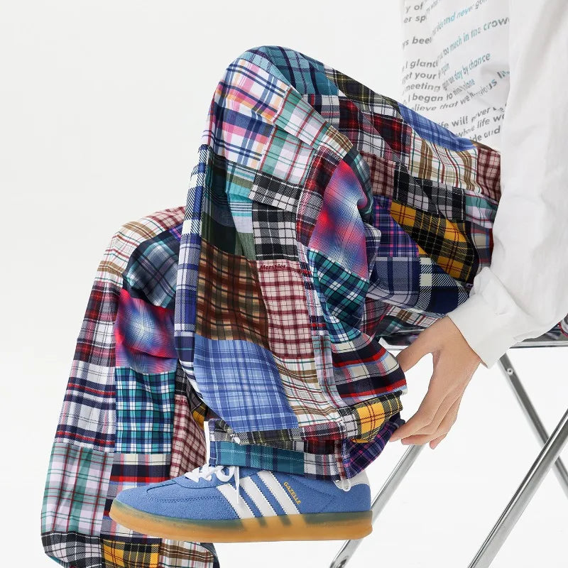 LEOSOXS American-style wasteland-inspired patchwork pants, cool and laid-back wide-leg pants, hip-hop loose casual pants for men